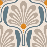 Art Deco Floral Waves in Beige Blue - L papiers peint