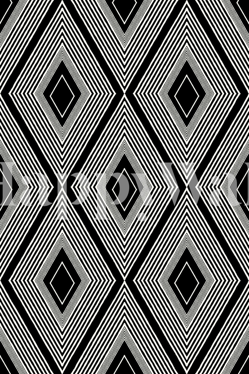 Black and white geometric diamond pattern wallpaper