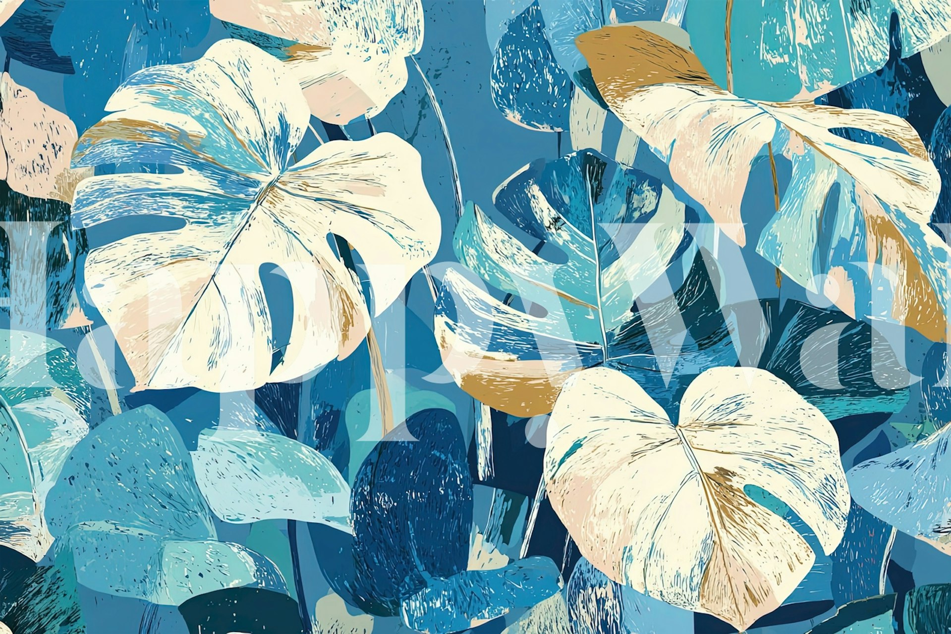 Oceanic Monstera wallpaper in a room