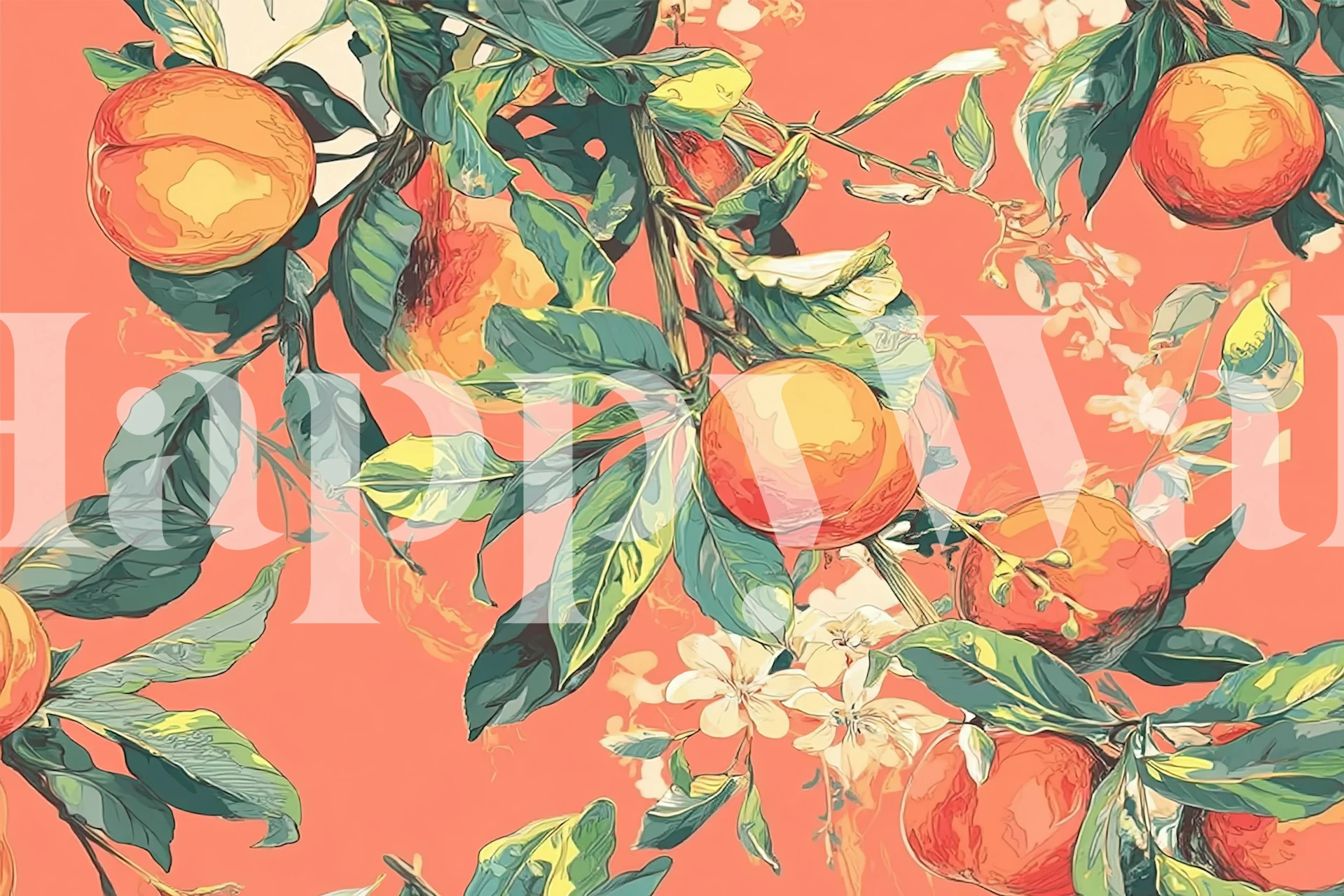 Design della carta da parati Peachy Blossom in una stanza