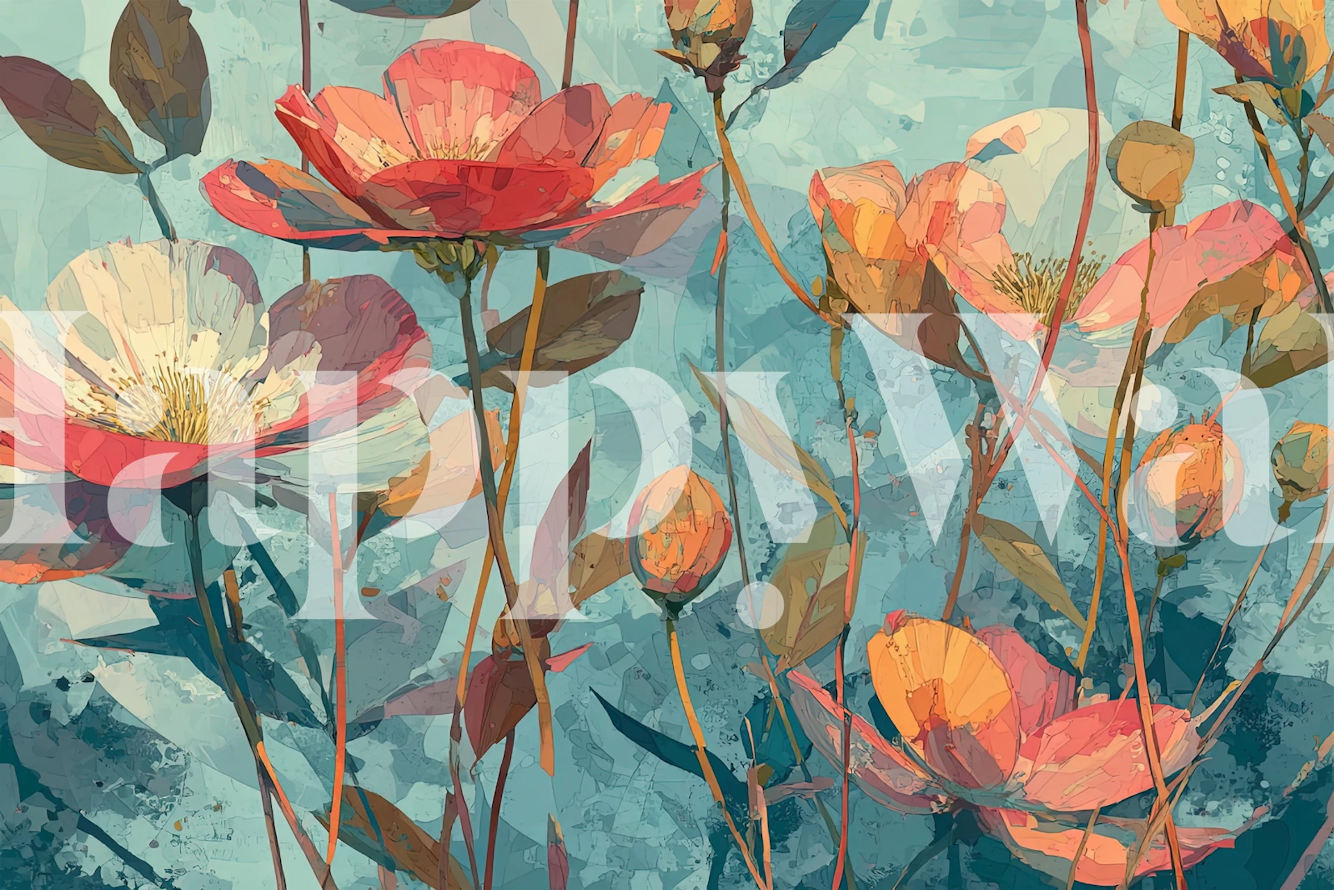 Blooming Blue Serenity papel tapiz floral en una habitación