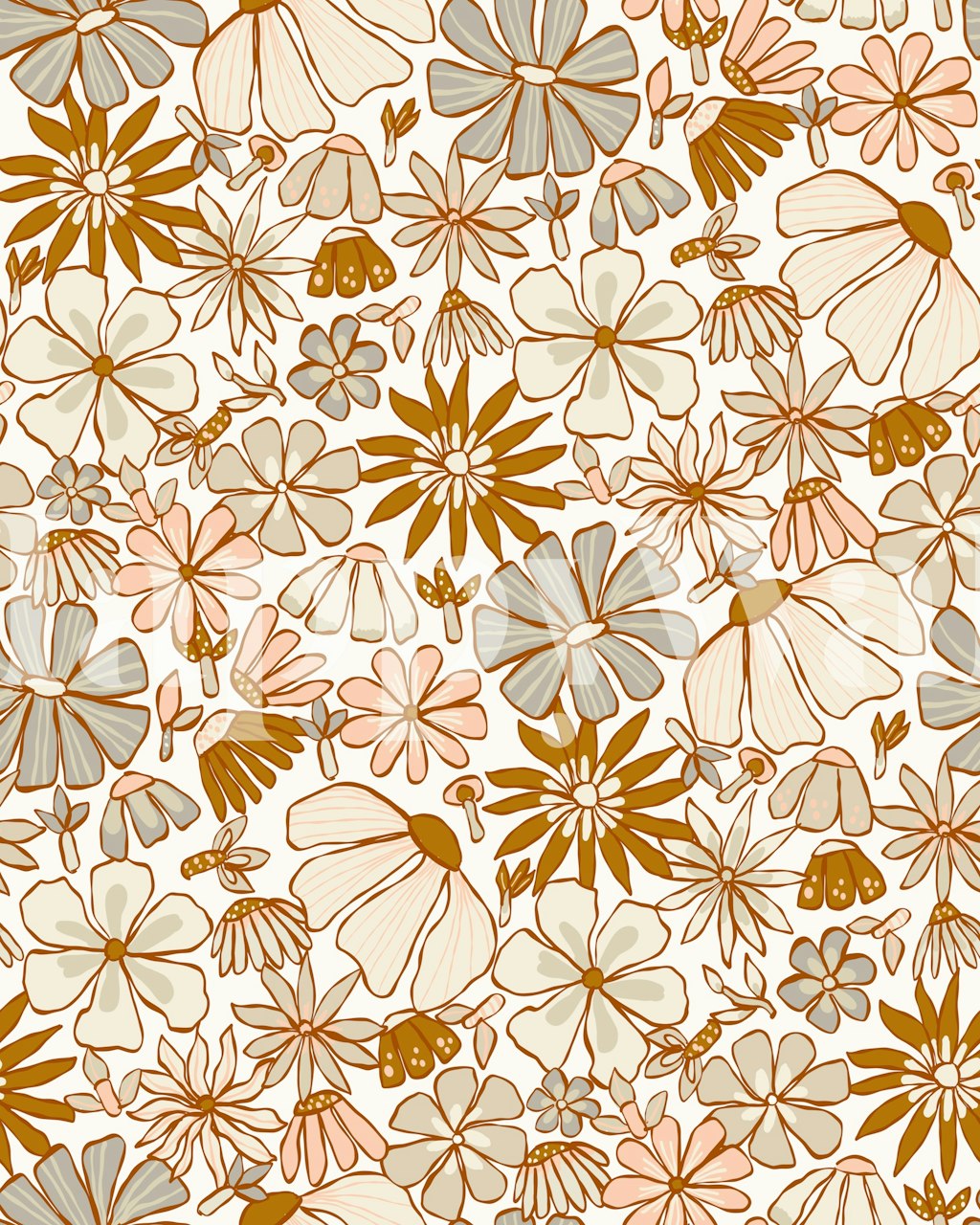 Colorful floral pattern in warm orange and cream tones wallpaper