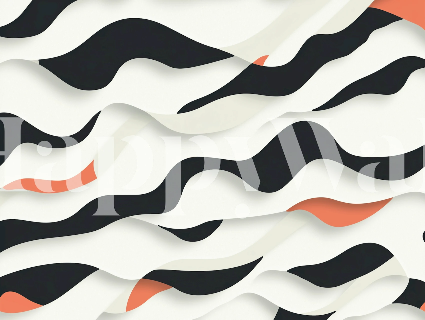 Colorful wave patterns in black, white, and coral wallpaper