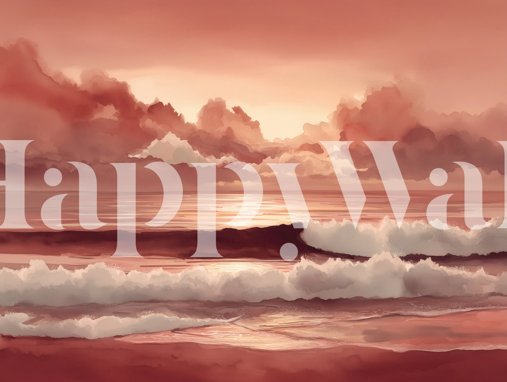 Serene sunset waves wallpaper in a room