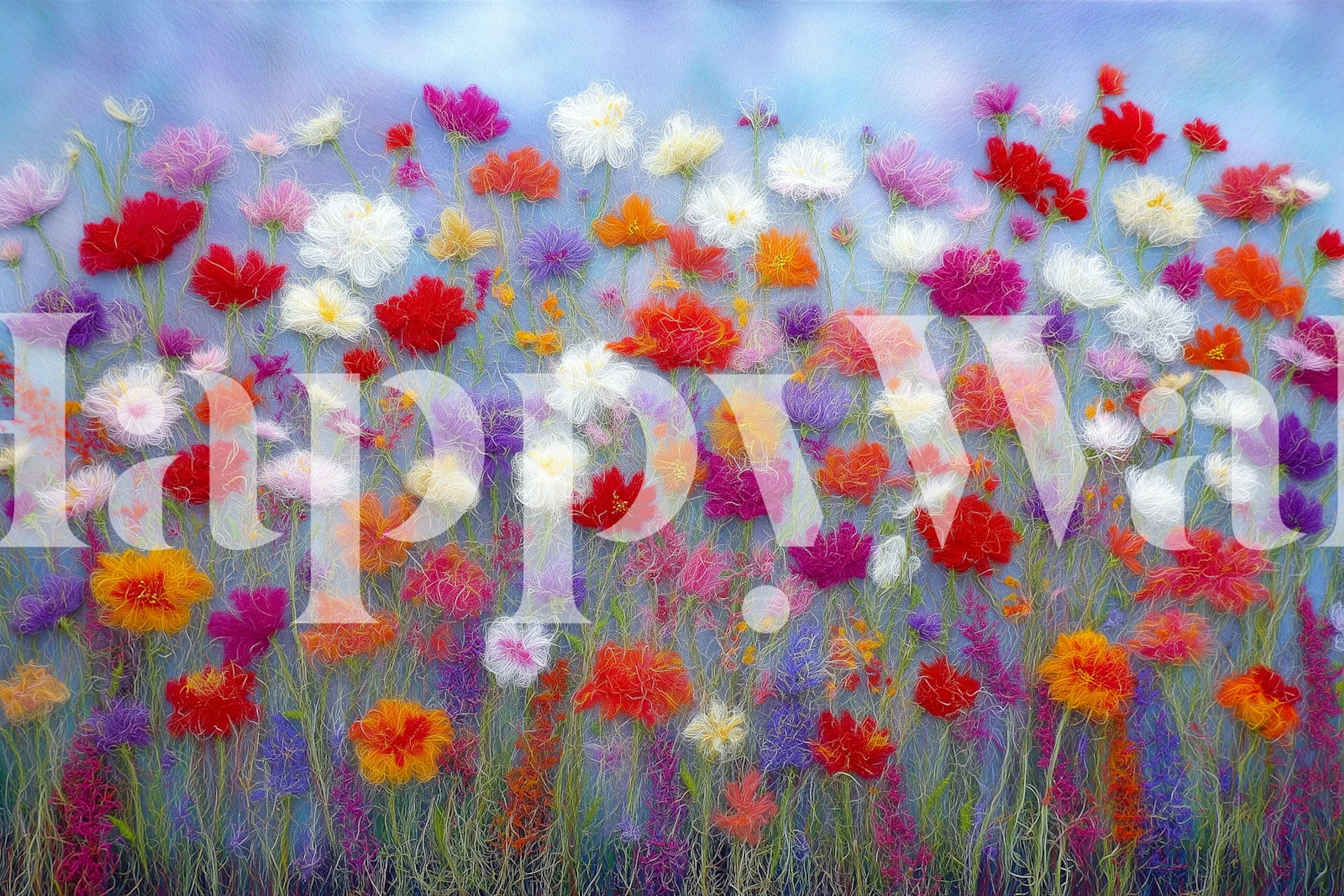 Vibrant meadow wallpaper with colorful flowers in various shades