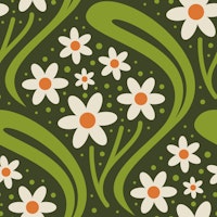Vintage Daisy Fantasy in Green Orange - S ταπετσαρία