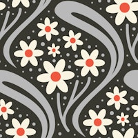 Vintage Daisy Fantasy in Gray Red - L ταπετσαρία