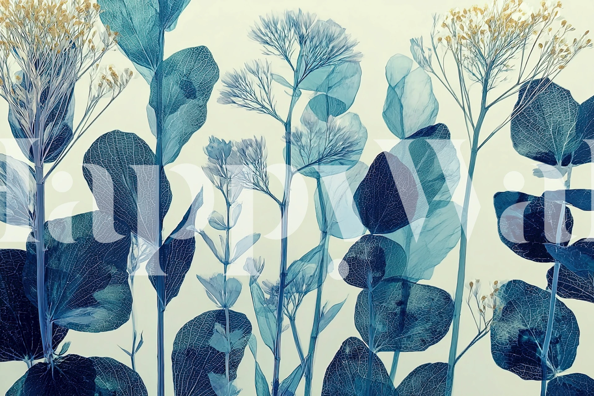 Blue Botanica Leaves wallpaper in a room