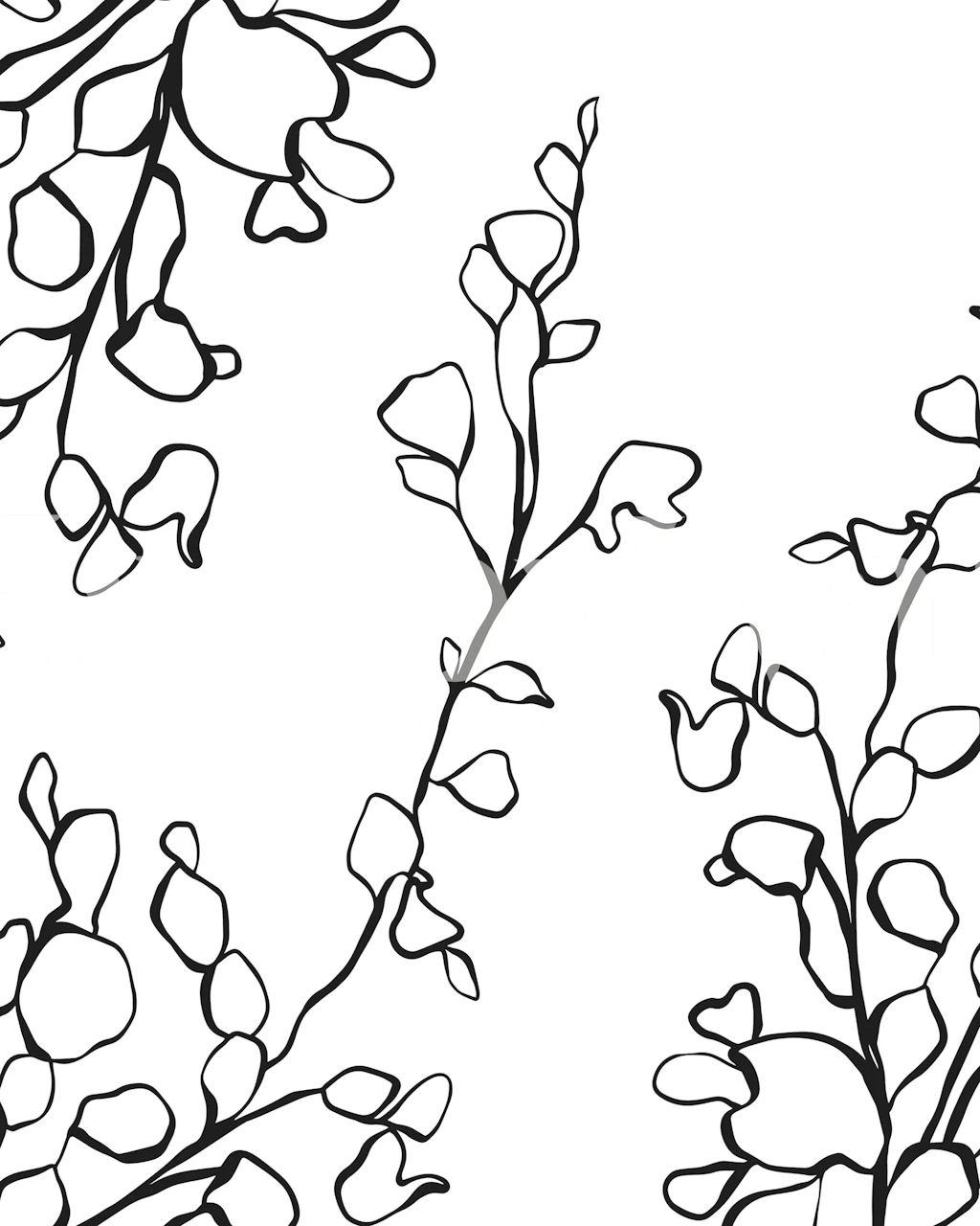 Black floral outline design on white background wallpaper