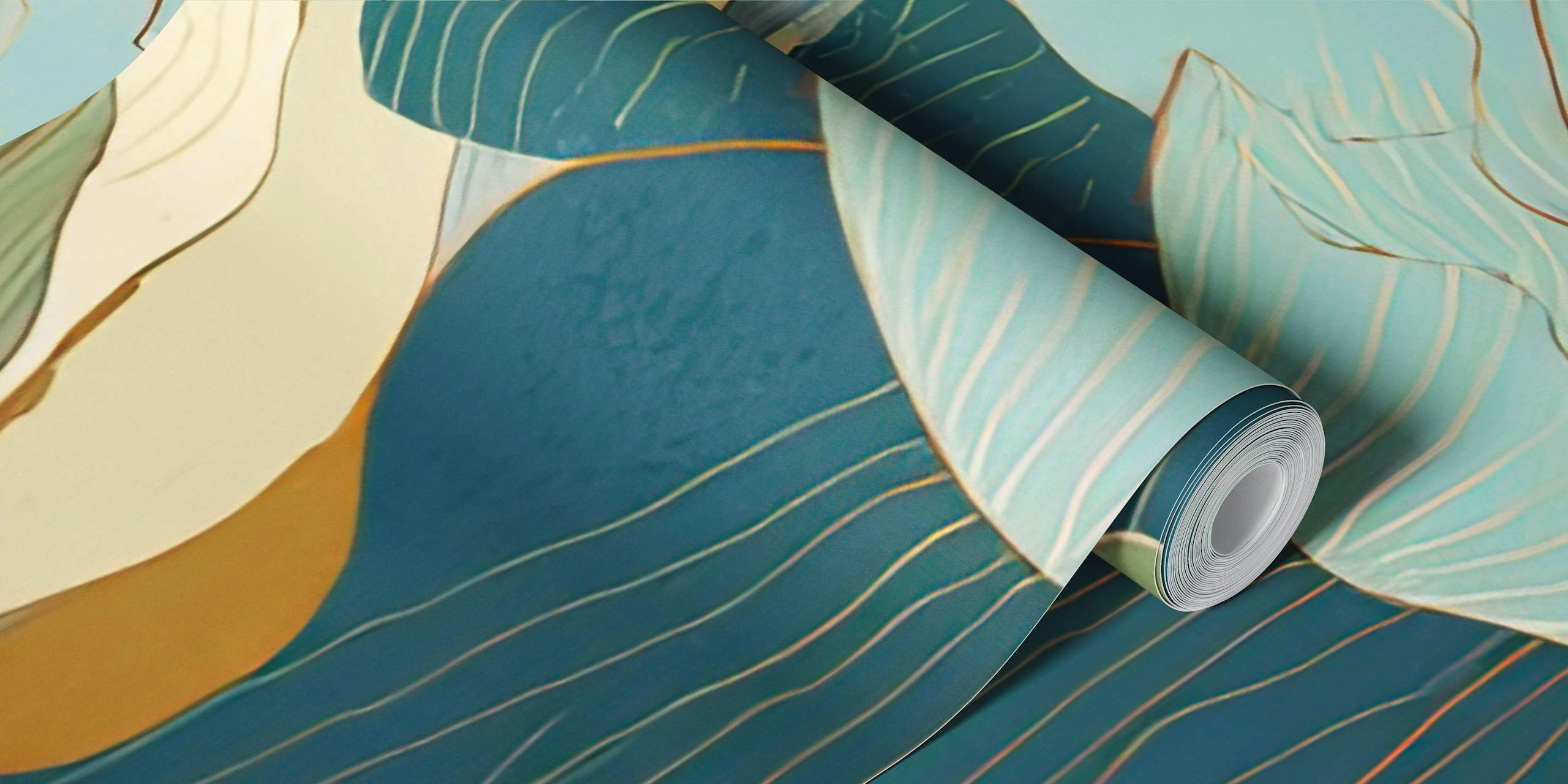 Fleurs stylisées en bleu et orange sur fond texturé wallpaper