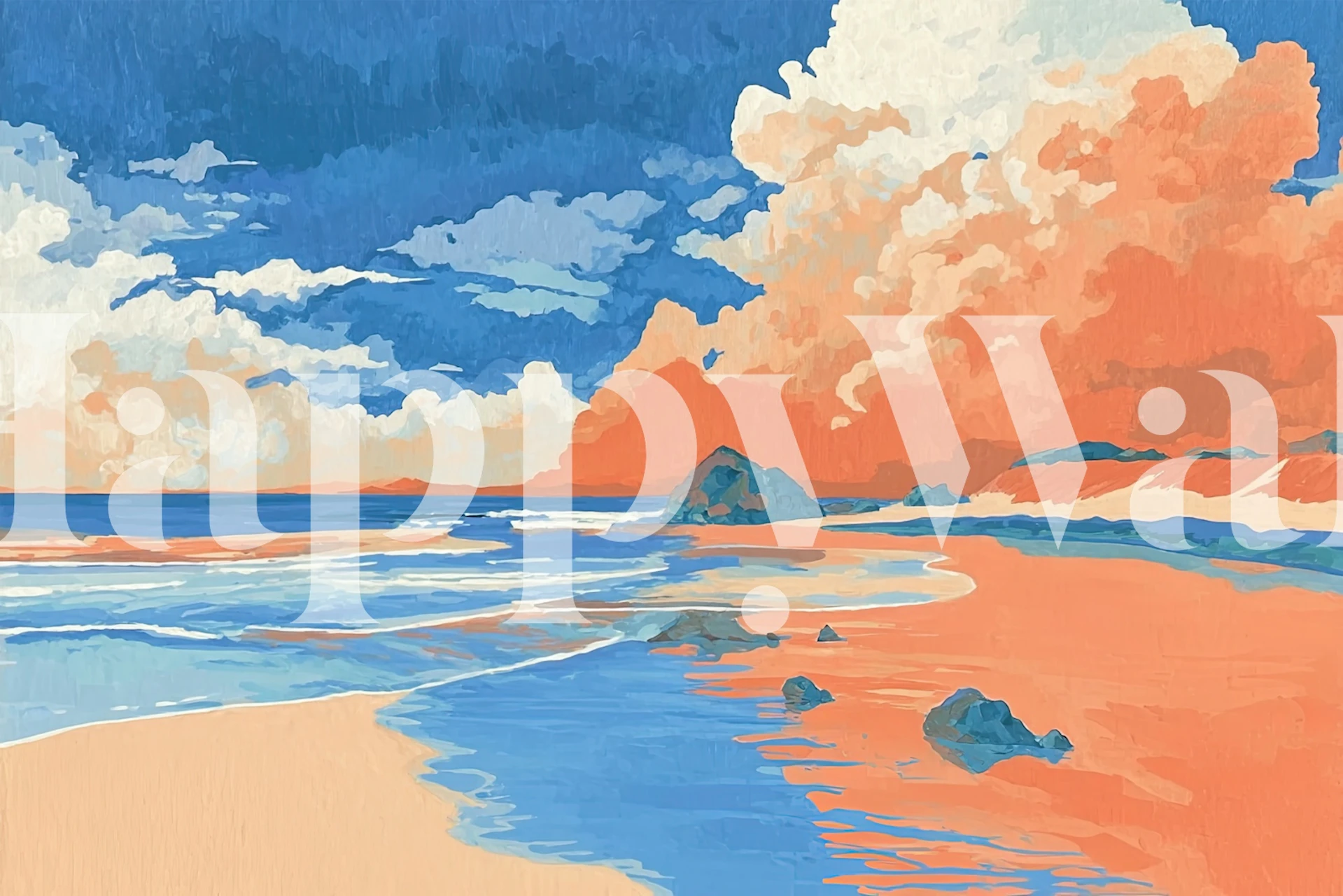 Papel de parede Sunset Coastal Vista em um quarto