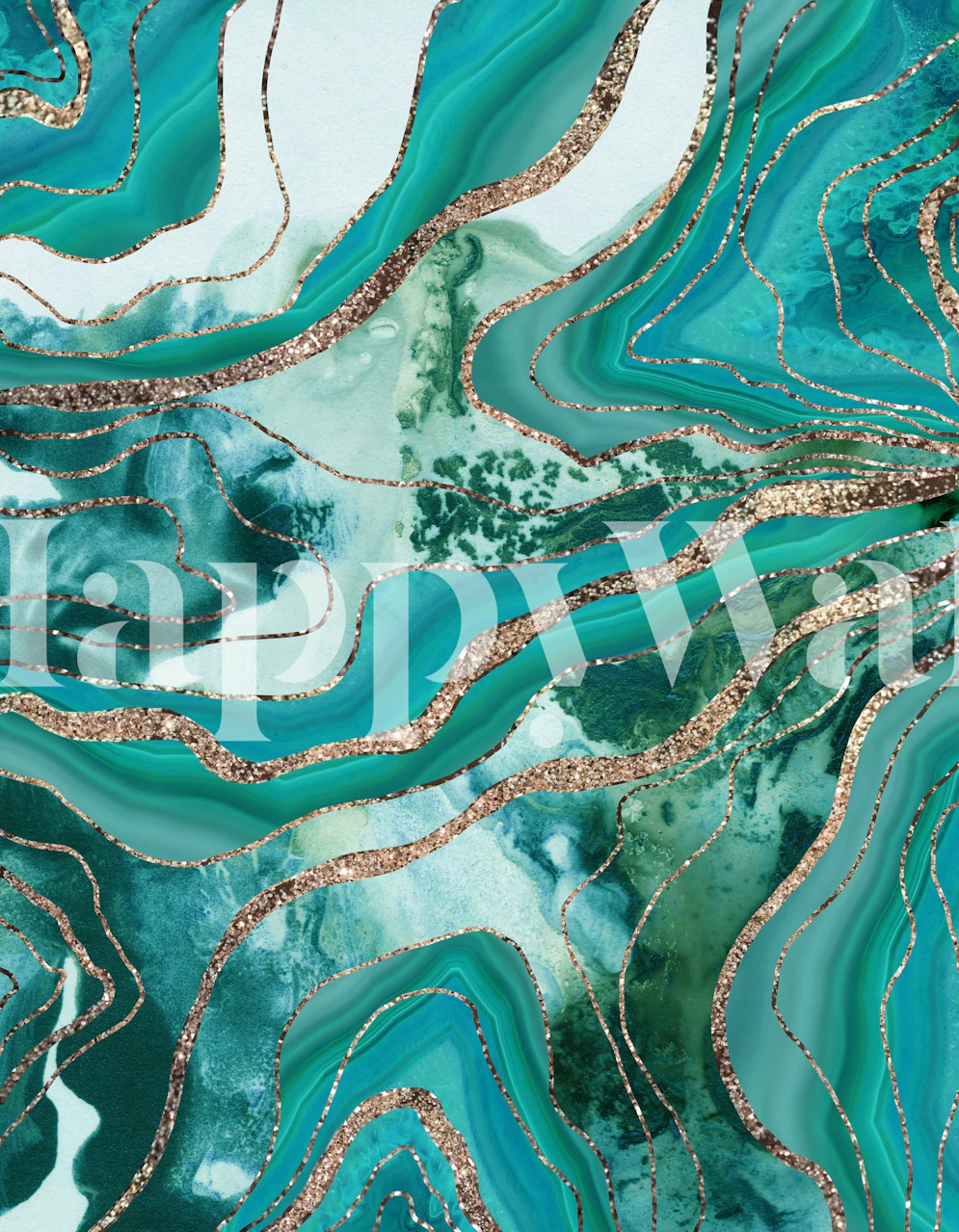 Teal marble agate design with gold accents wallpaper