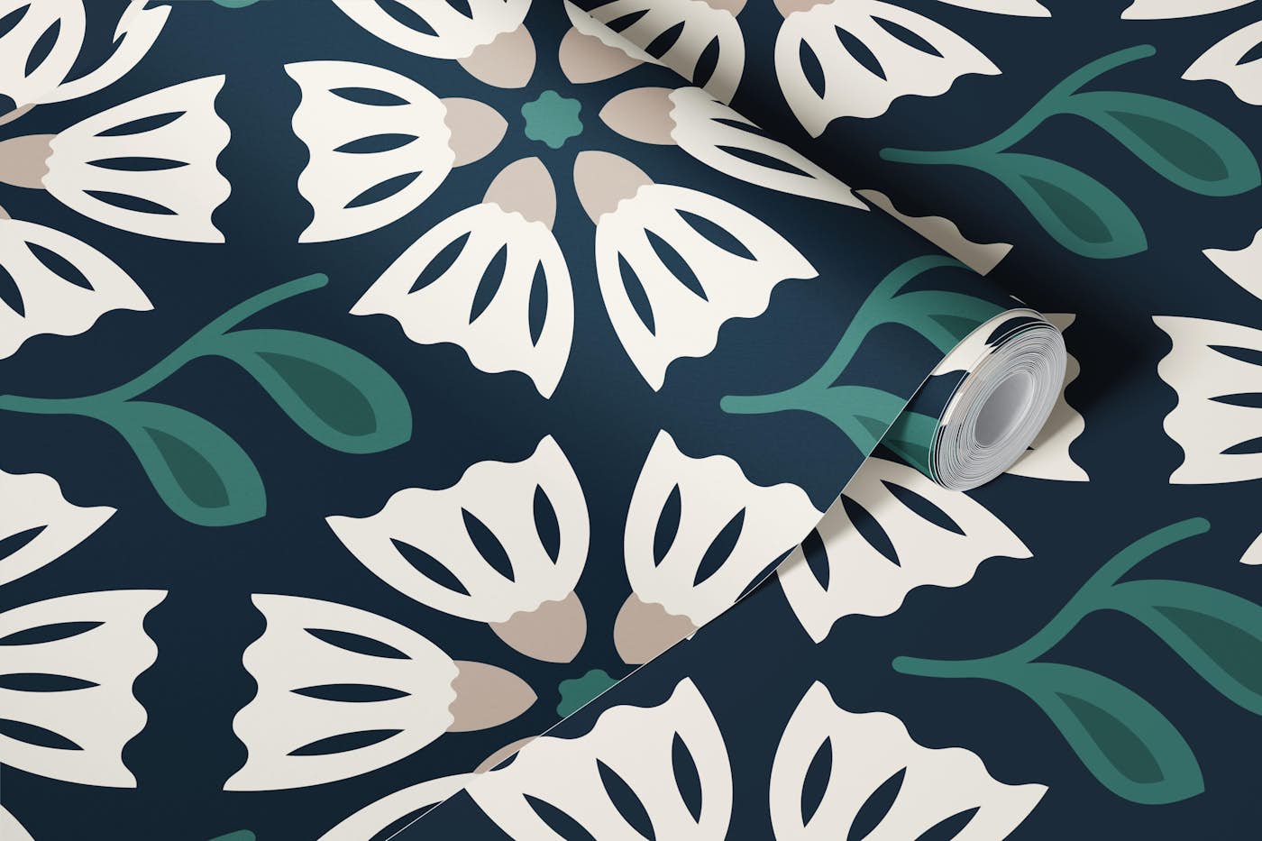 Retro Blossom Delight in Green - L wallpaper roll