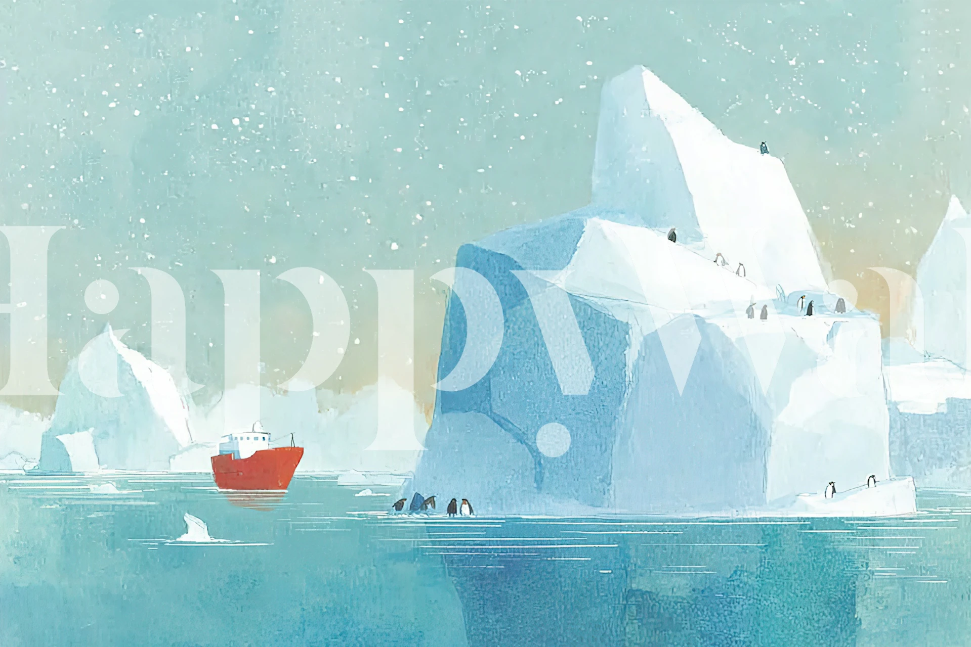 Papel de parede Arctic Expedition com icebergs e um navio