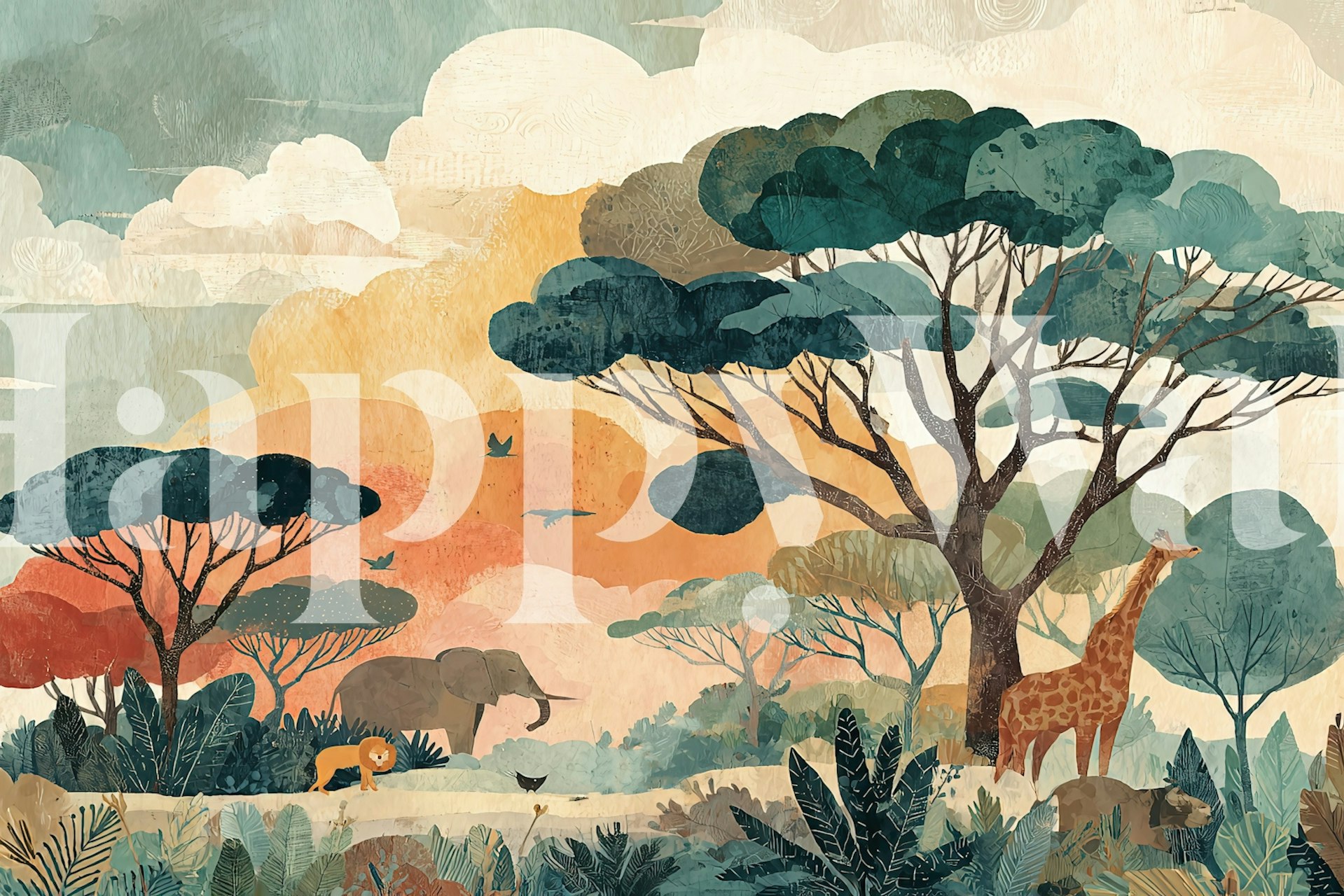 Safari Old Sunset wallpaper displayed in a room