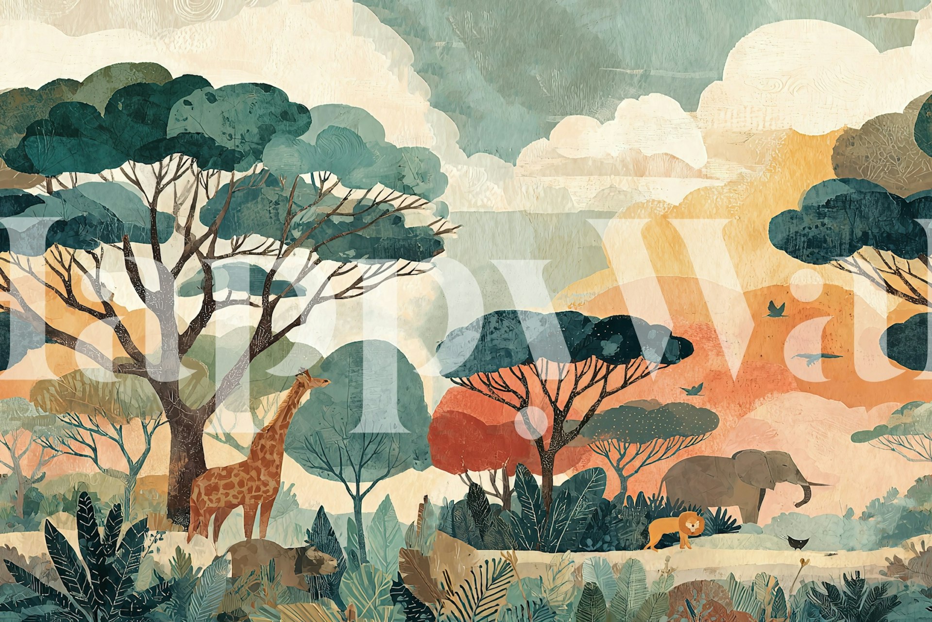 Safari Old Sunset wallpaper displayed in a room