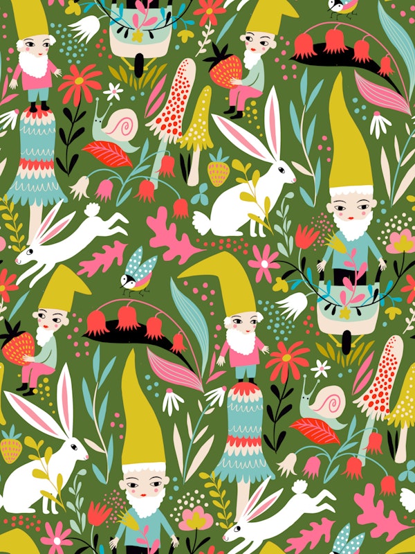 gnomes and rabbits in the forest