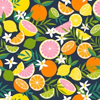 Tropical Citrus Fruits - brights on navy Lge ταπετσαρία