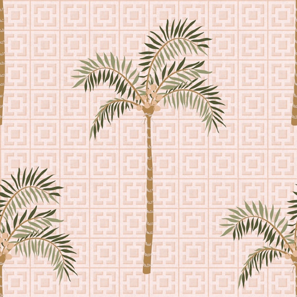 Retro Geometric Desert Palm Tree Blush Pink