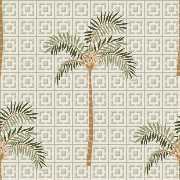 Retro Geometric Desert Palm Tree Olive Green