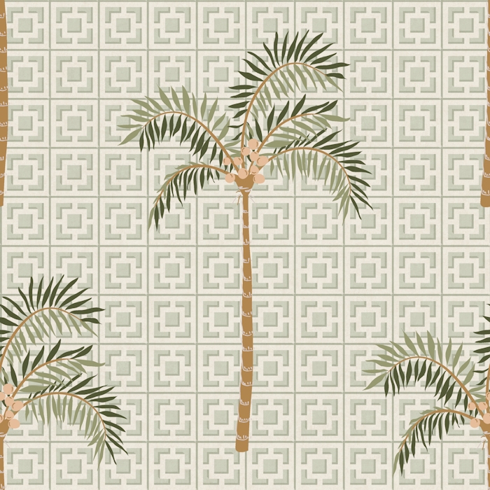 Retro Geometric Desert Palm Tree Olive Green