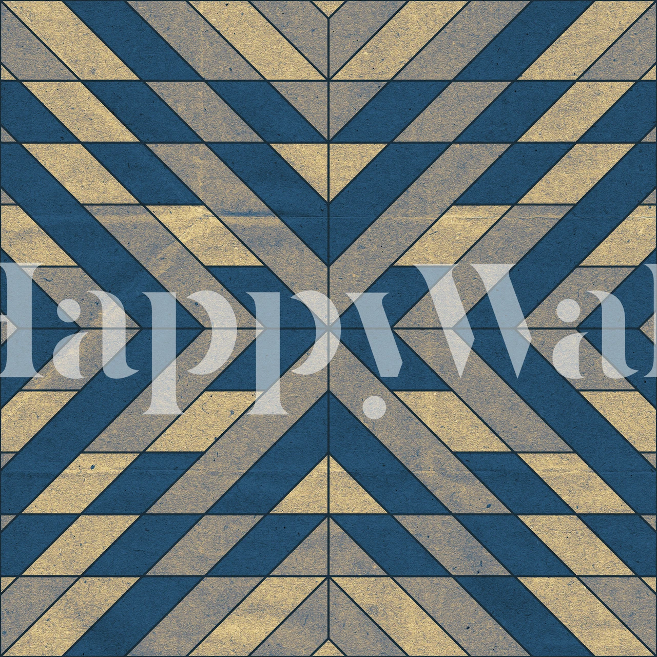 Blue geometric pattern with cream accents wallpaper