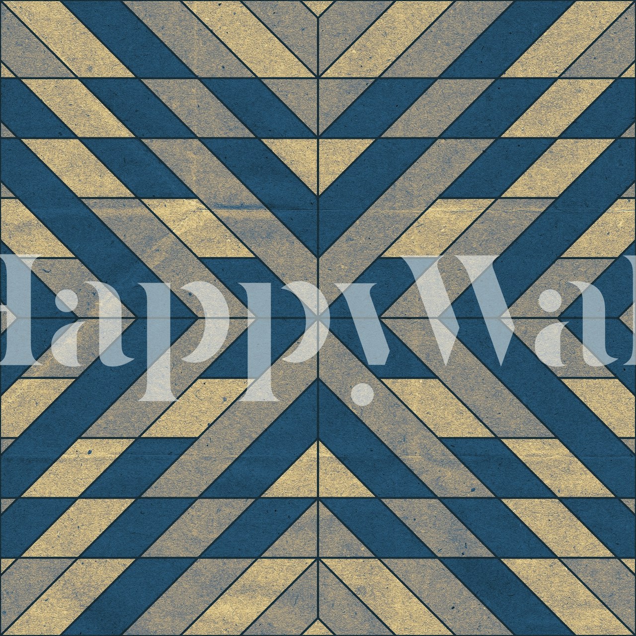 Blue geometric pattern with cream accents wallpaper