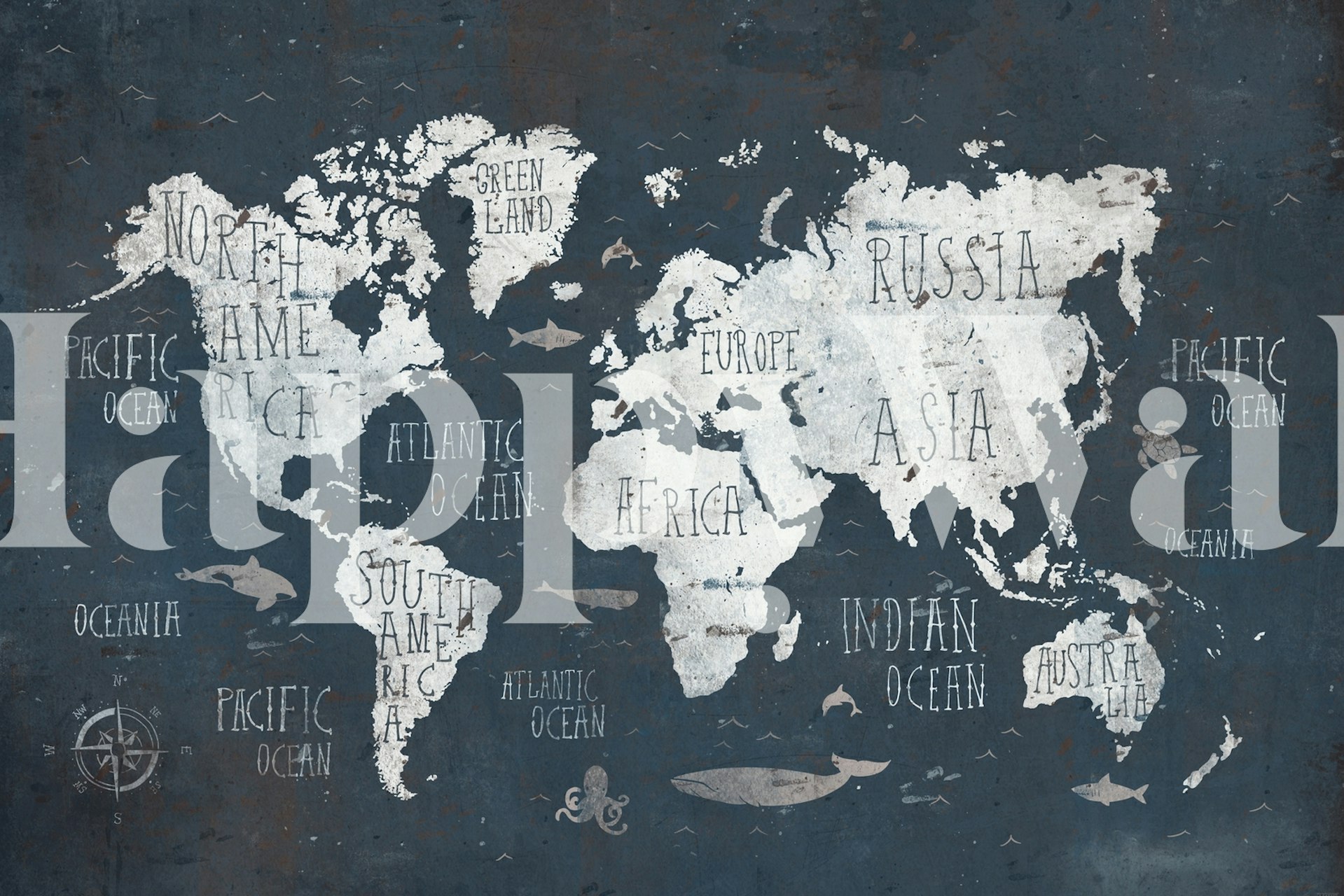 Carta da parati Rusty World Map esposta in una stanza