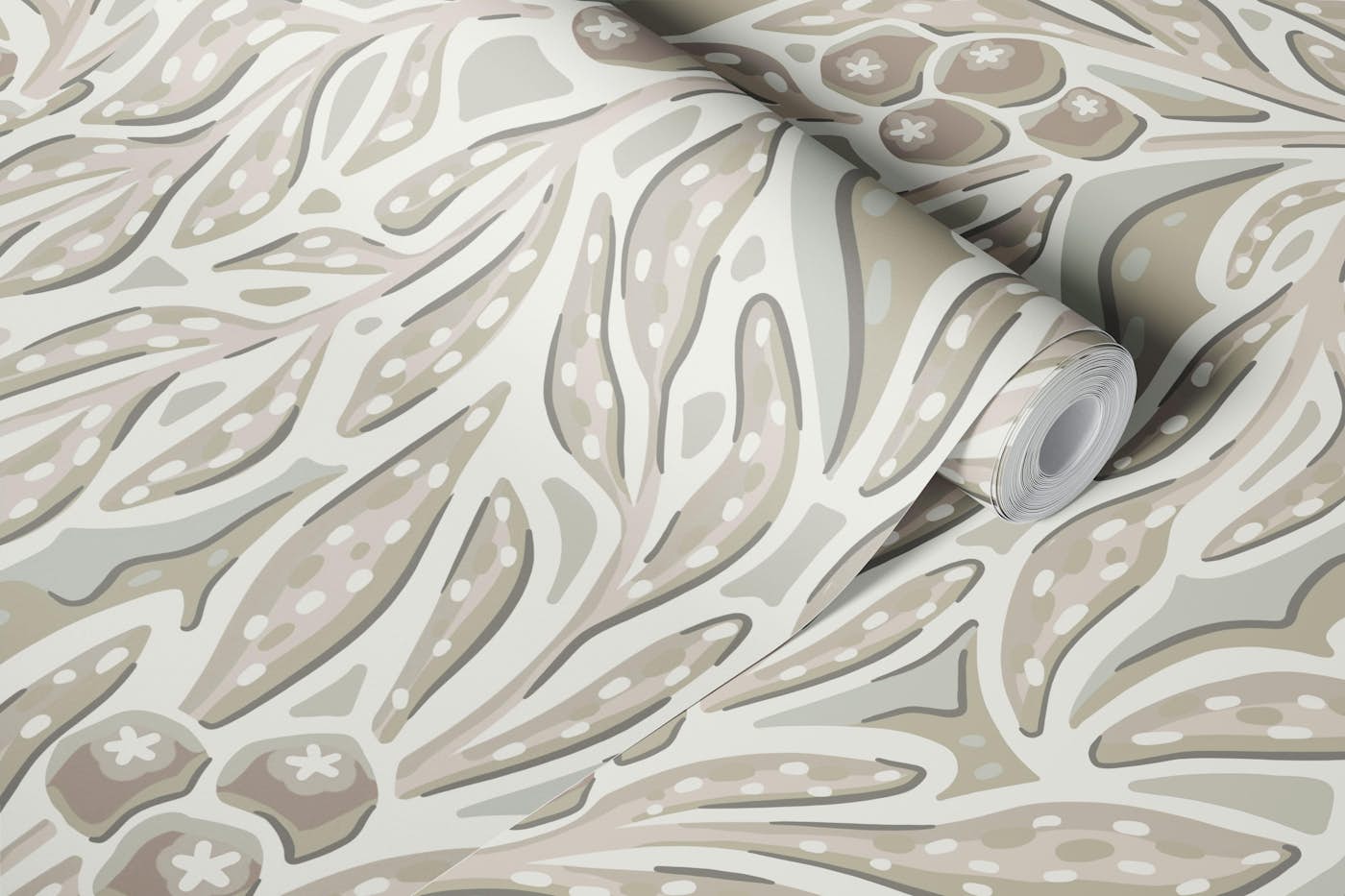abstract palm leaves and fruit cream wallpaper roll