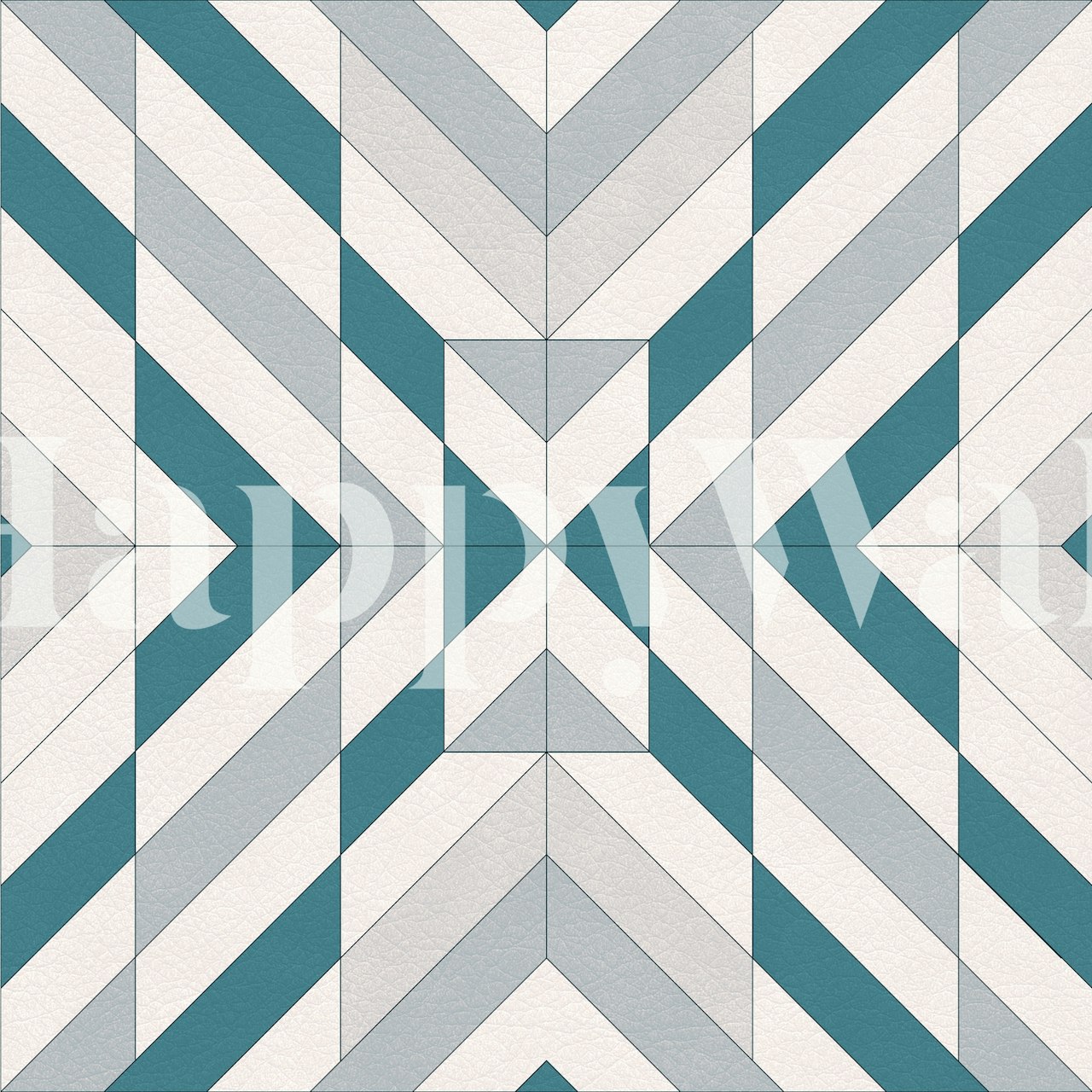 Geometric blue and grey patterned wallpaper, with sharp lines and angular shapes.