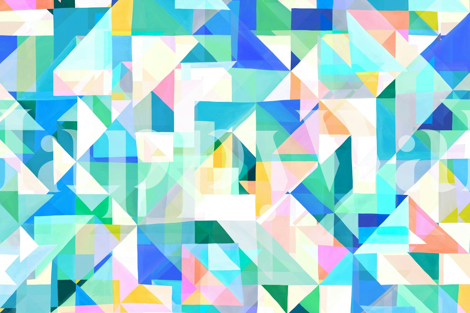 Kaleidoscope geometric blue wallpaper in a room