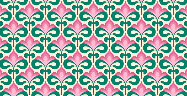 Vibrant Green & Pink Retro Blooms