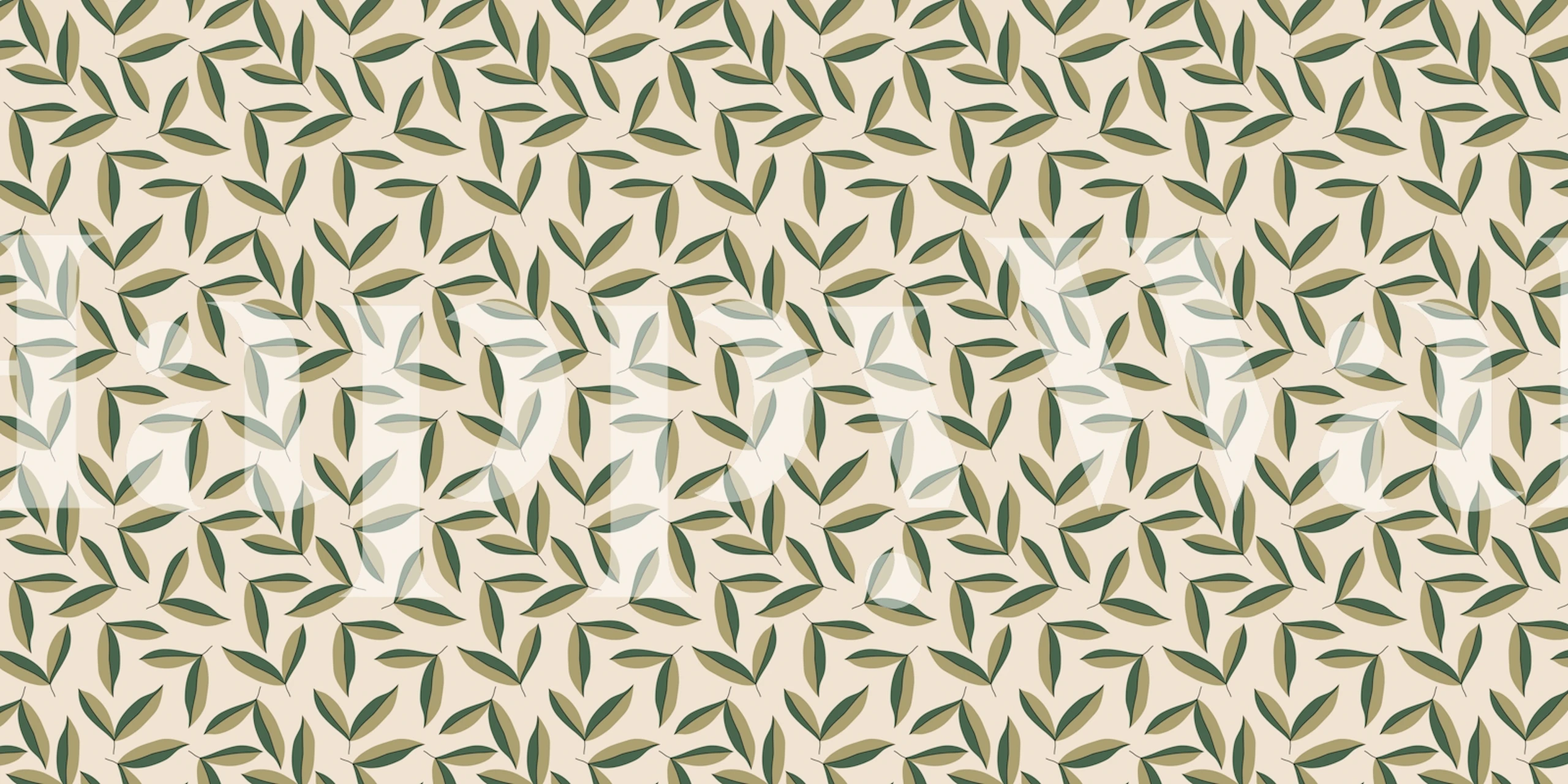 Botanical green leaf pattern on beige background wallpaper