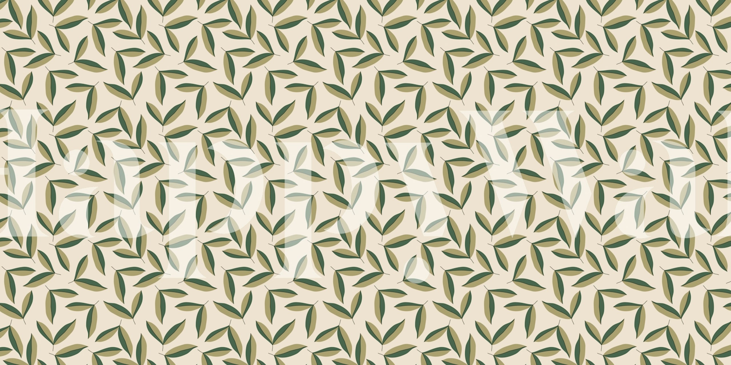 Botanical green leaf pattern on beige background wallpaper