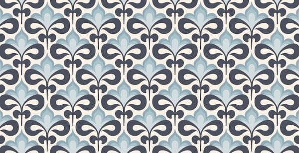 Modern Retro Abstract Flowers Navy Grey