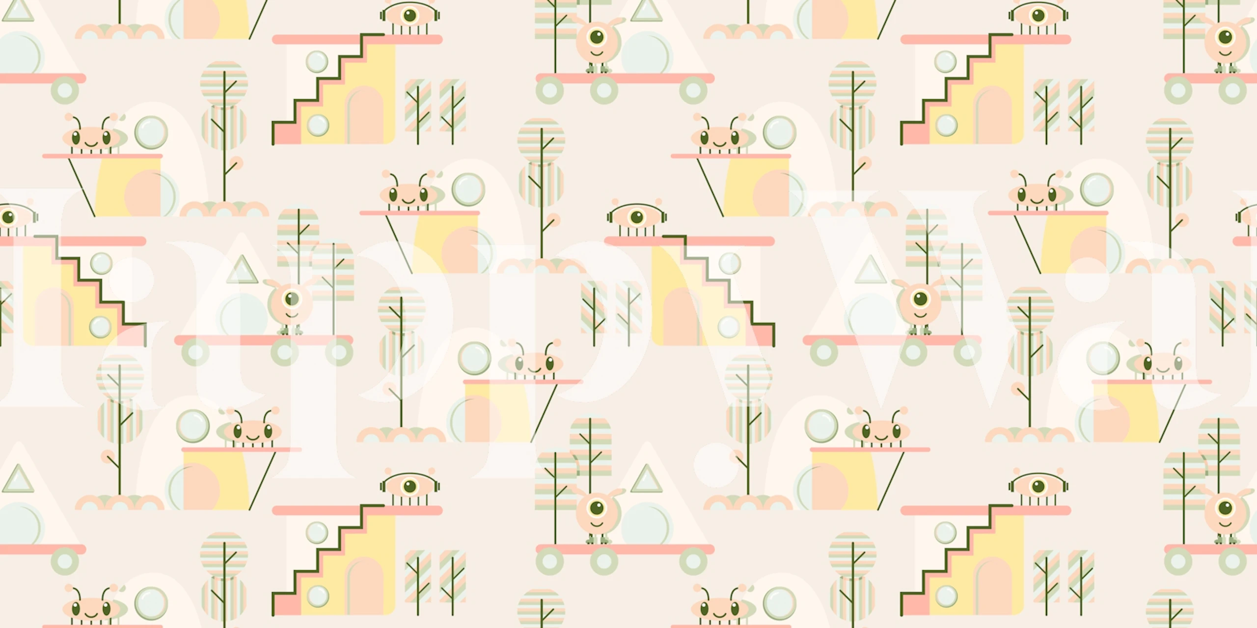 Papel pintado Playful Alien Invasion en una configuración de habitación