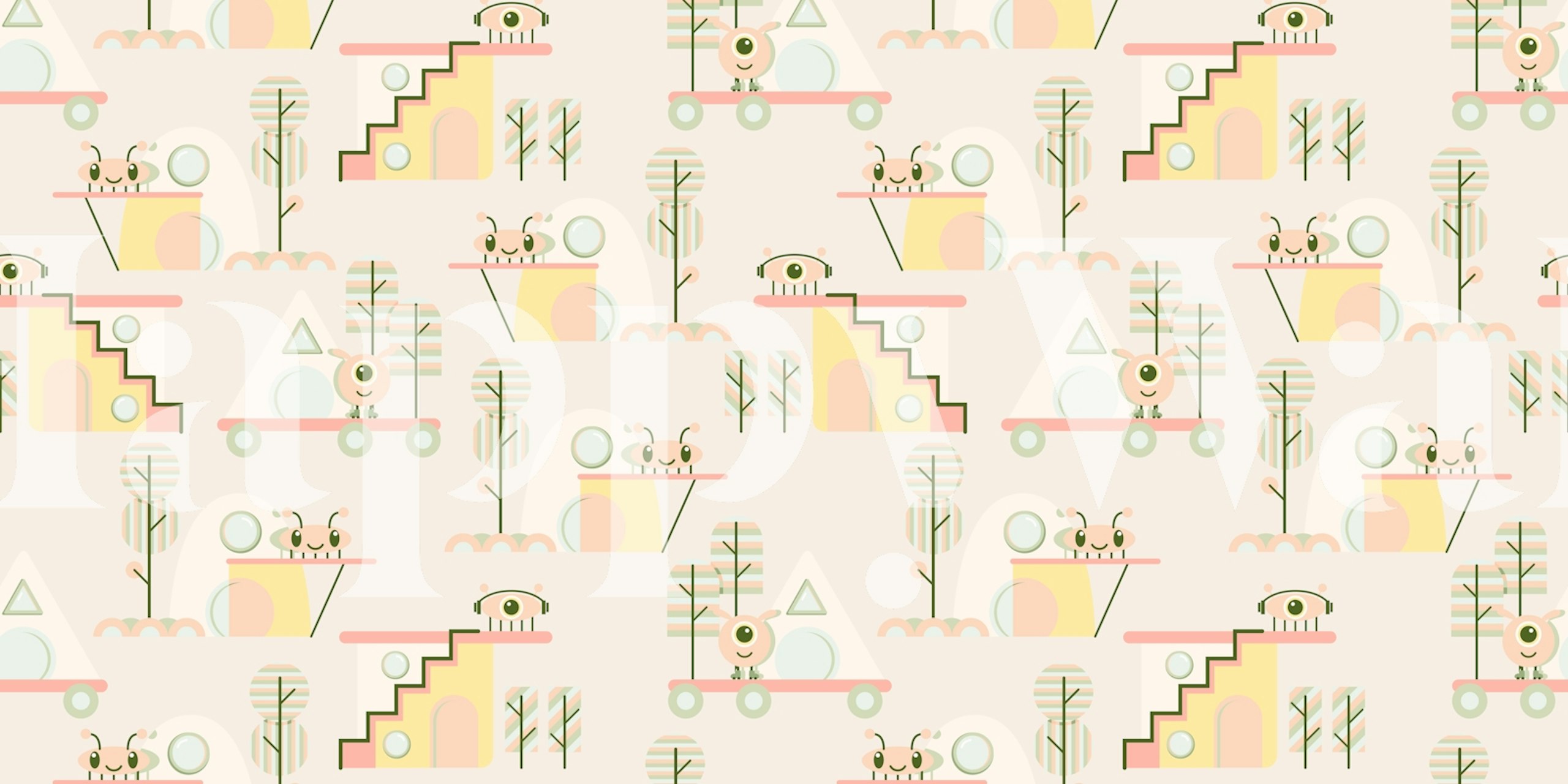 Papel pintado Playful Alien Invasion en una configuración de habitación