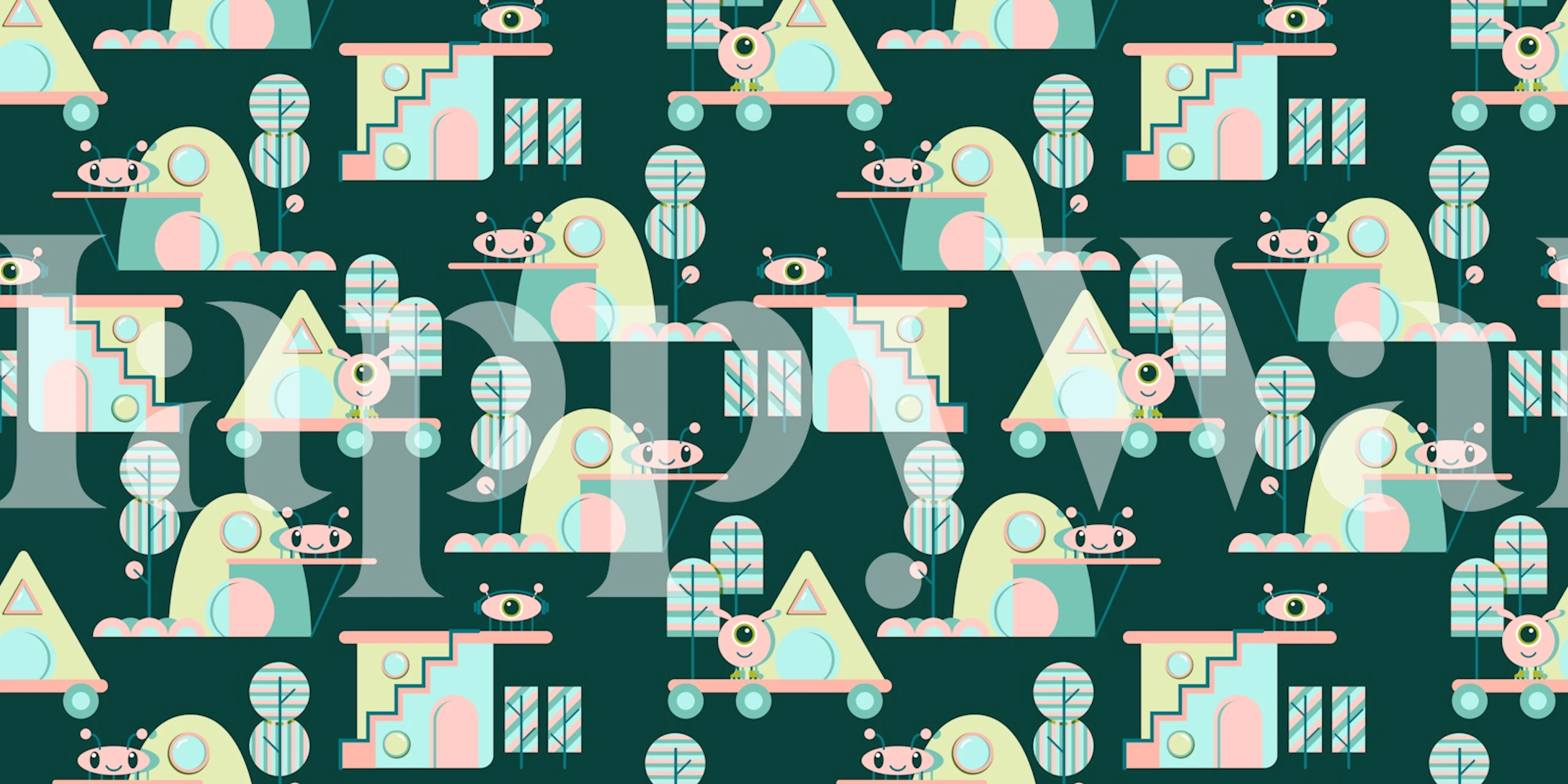 Playful alien invasion tapet i ett rum