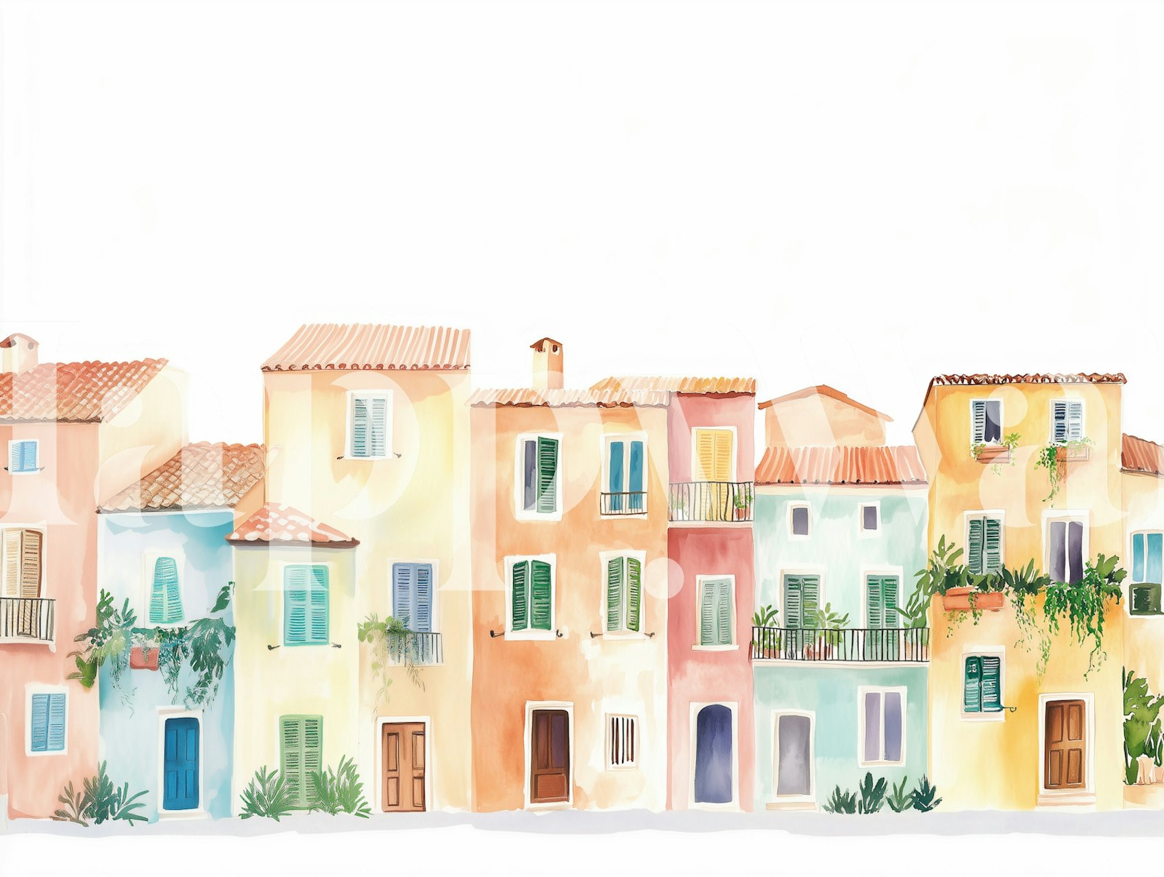 Mediterranean Village Charm wallpaper in a room