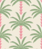 Tropical Palm Tree Pattern Pink Green Cream wallpaper