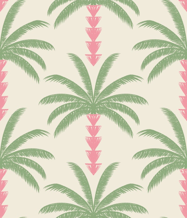 Tropical Palm Tree Pattern Pink Green Cream