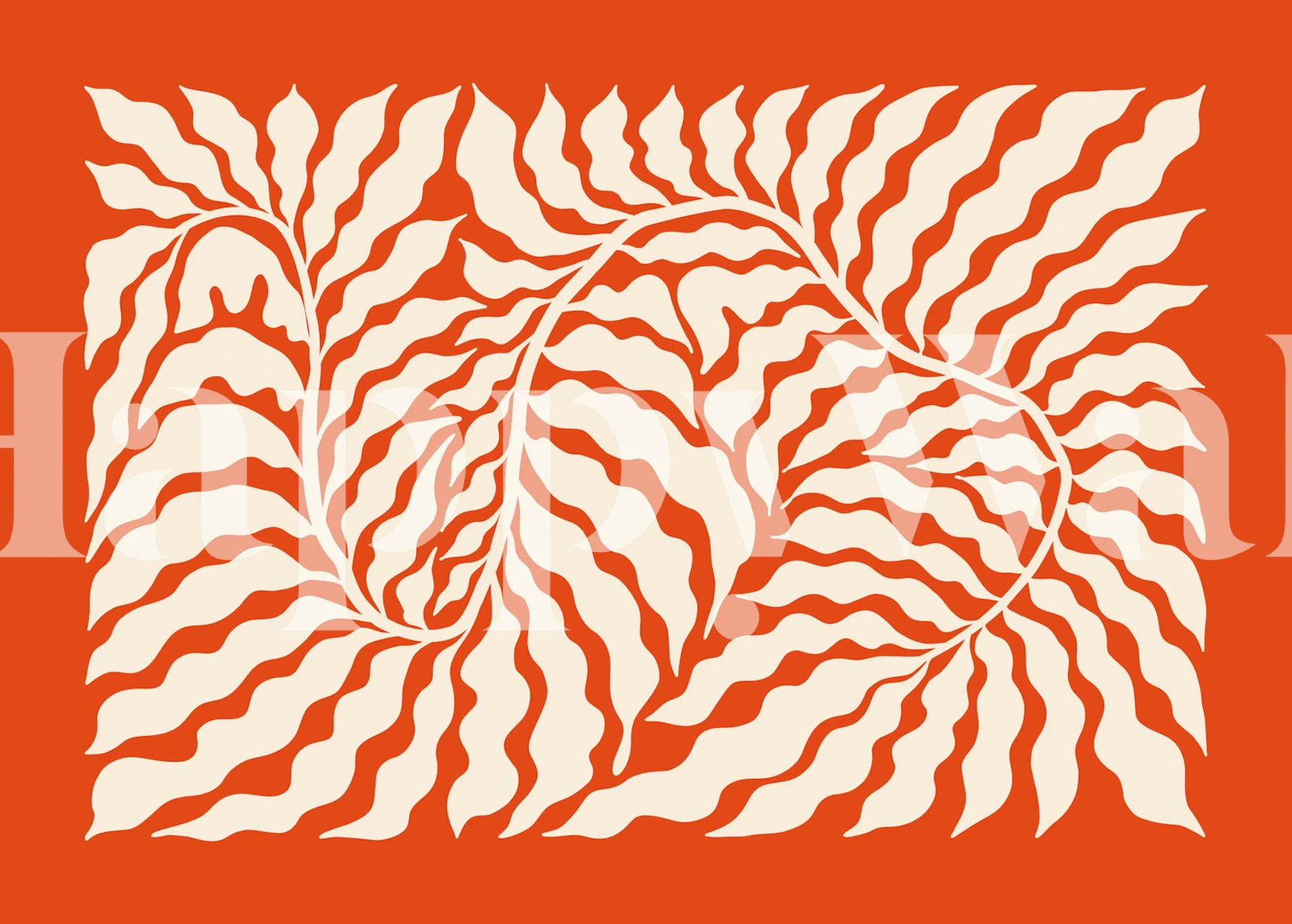 Abstract leafy design on red background wallpaper