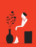 Sitting Lady in Red Dress tapety