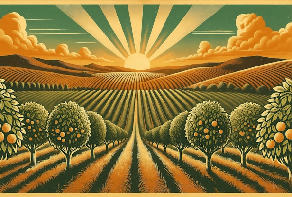 Vintage Orchard Sunrise Poster