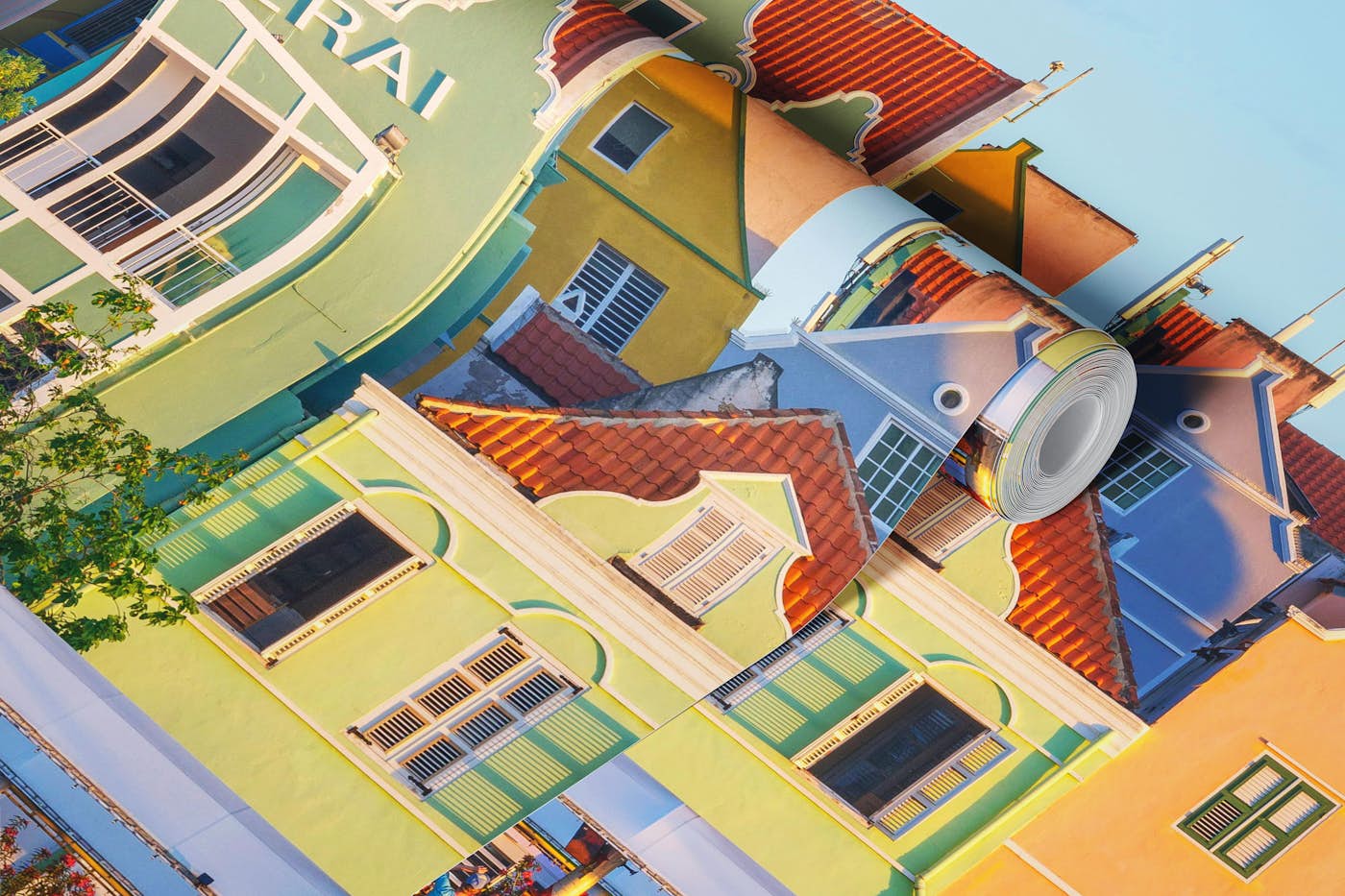 Charming Harborfront Buildings wallpaper roll