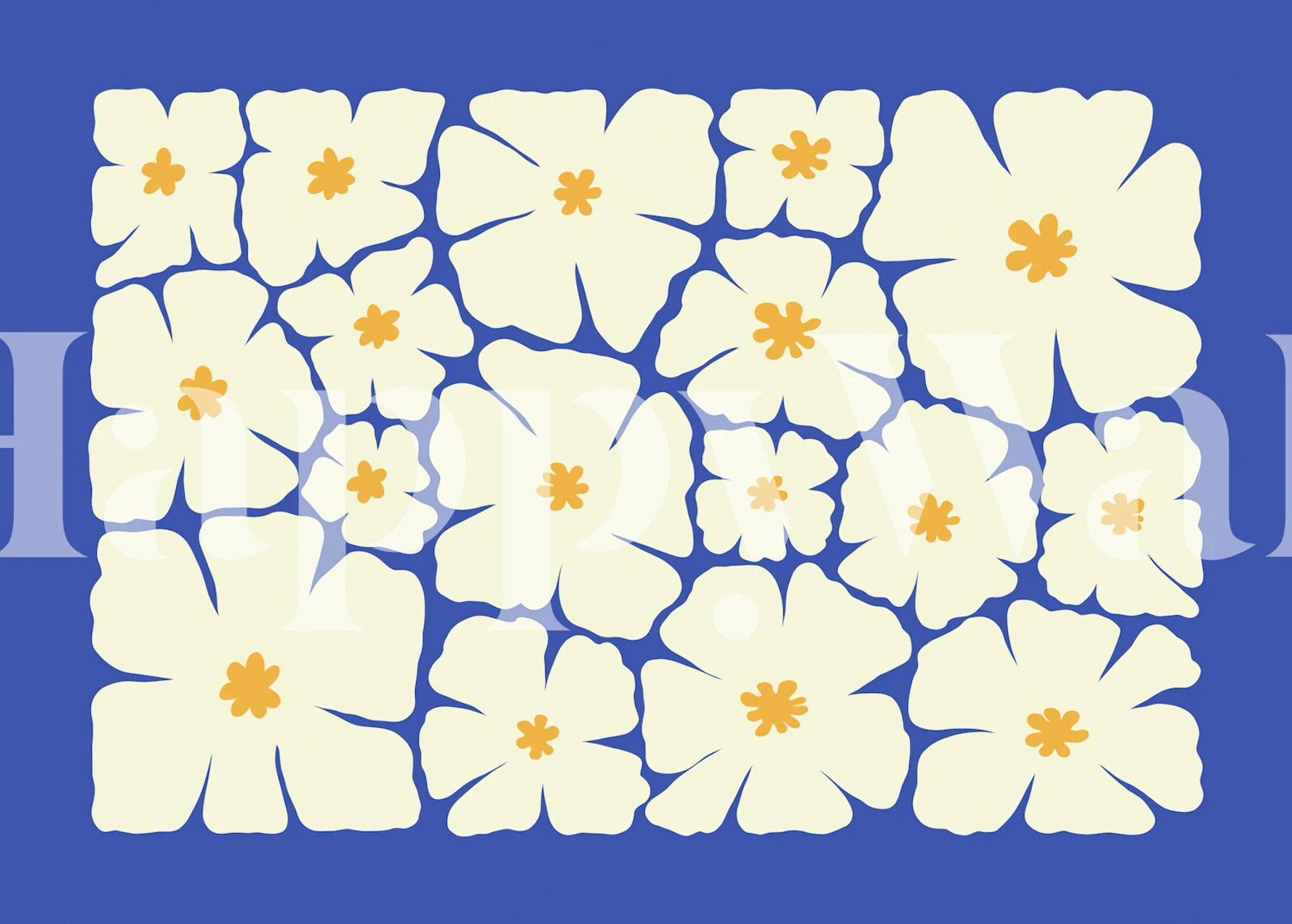 White floral designs on a blue background wallpaper