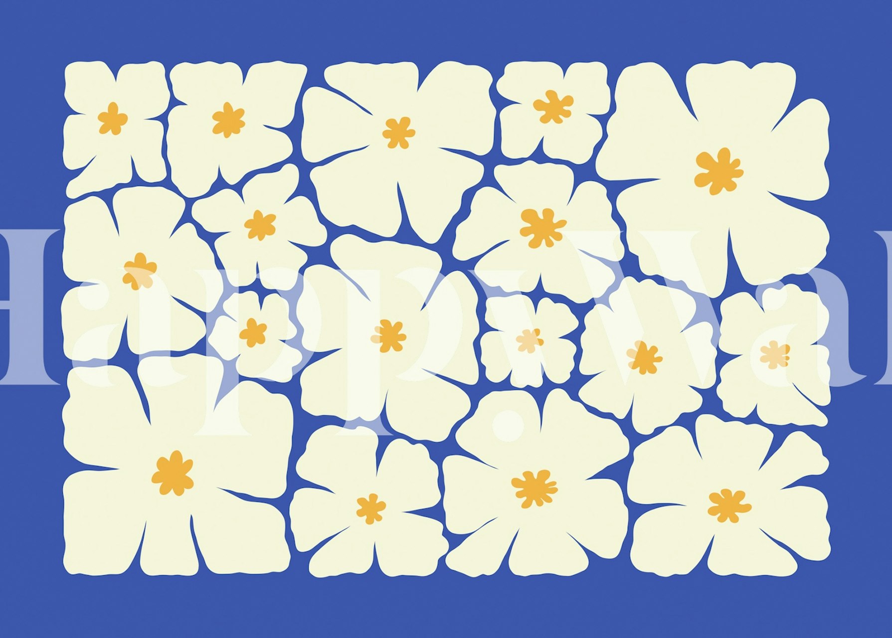White floral designs on a blue background wallpaper