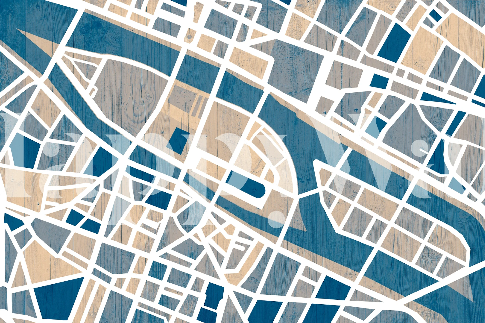 Stiliserad karttapet över Paris Île de la Cité med gator och vattendrag i ett klassiskt färgschema.