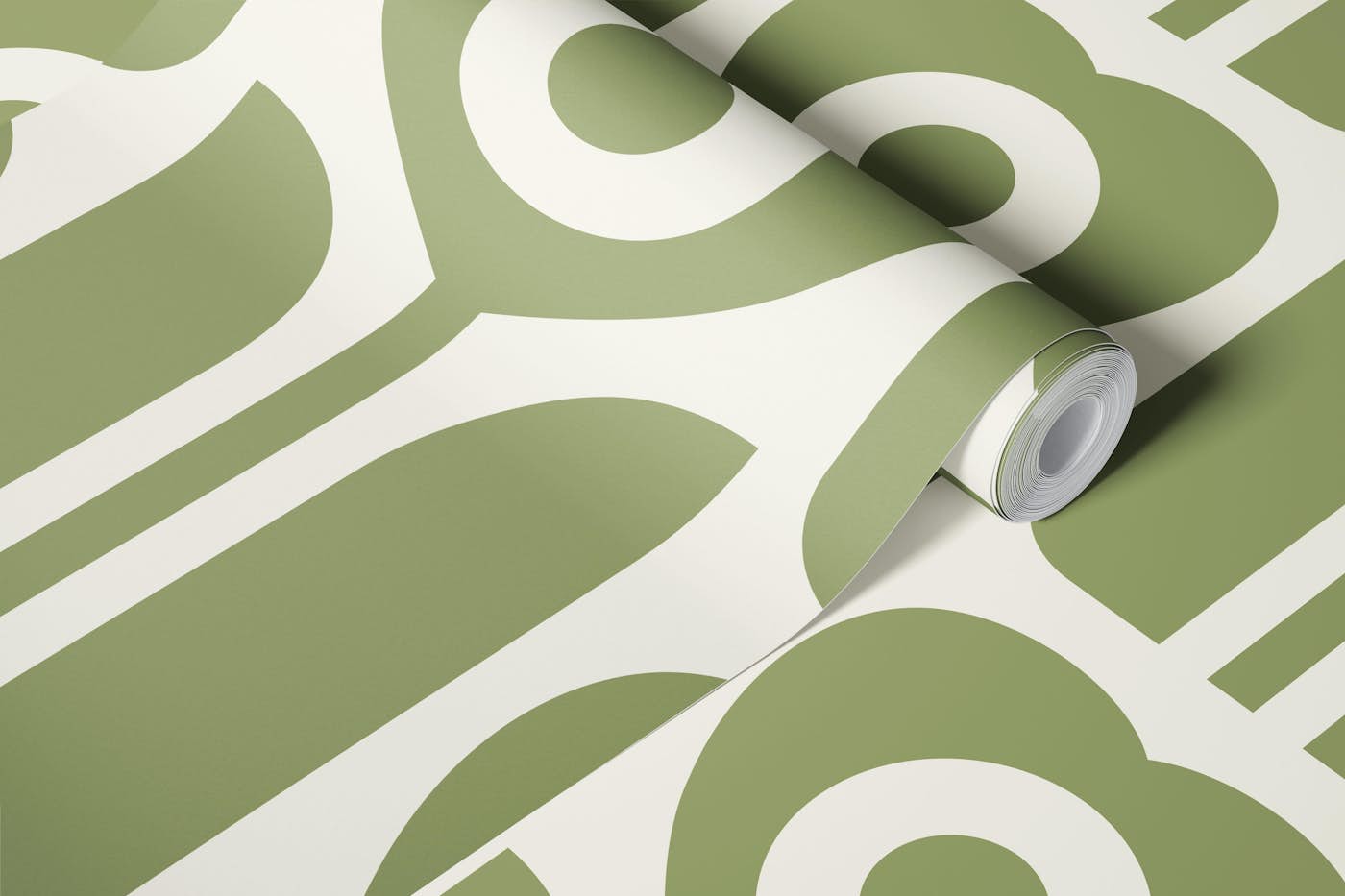 Geometric retro tulips sage wallpaper roll