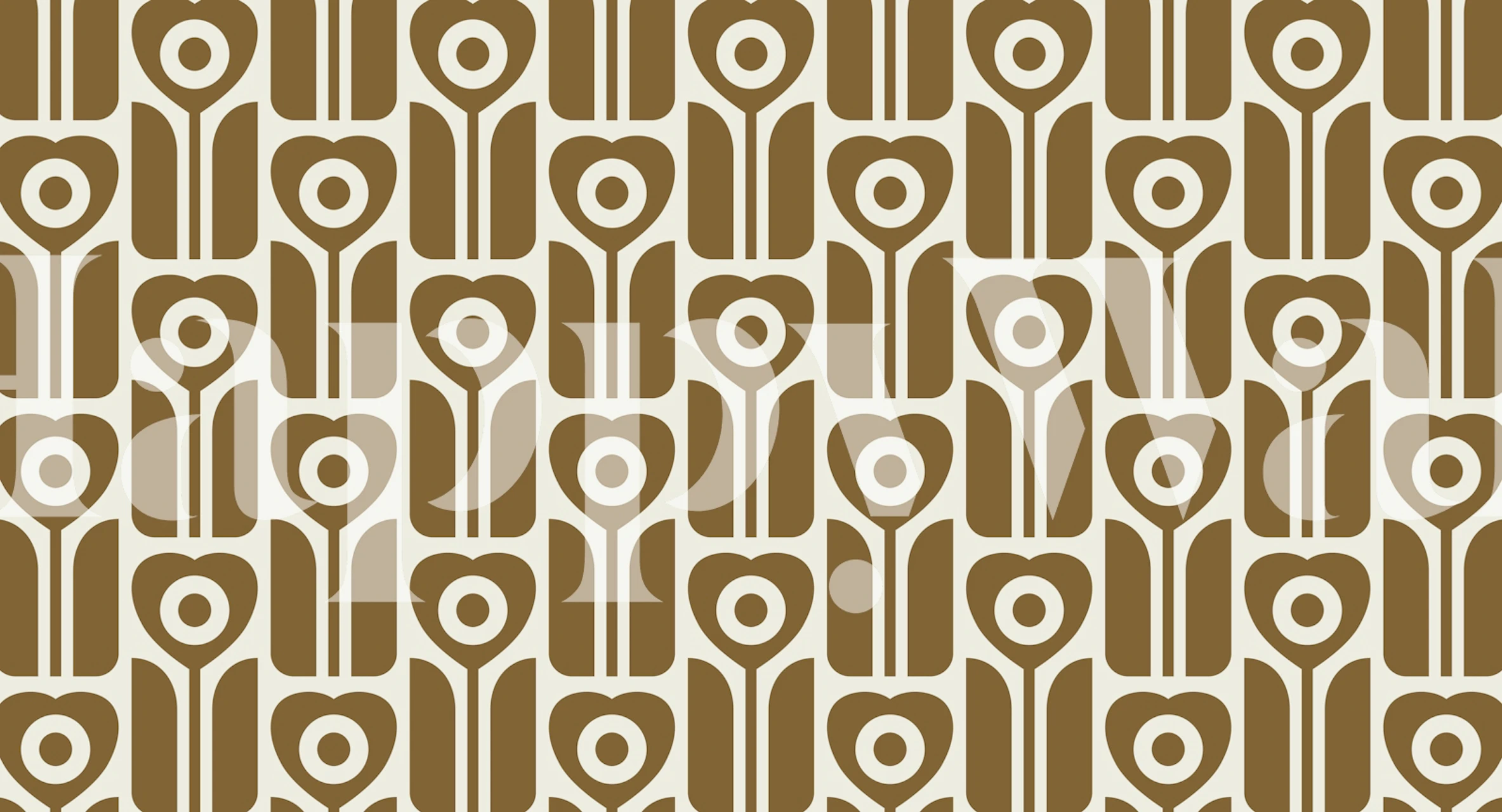 Geometric retro tulip floral patterned brown wallpaper